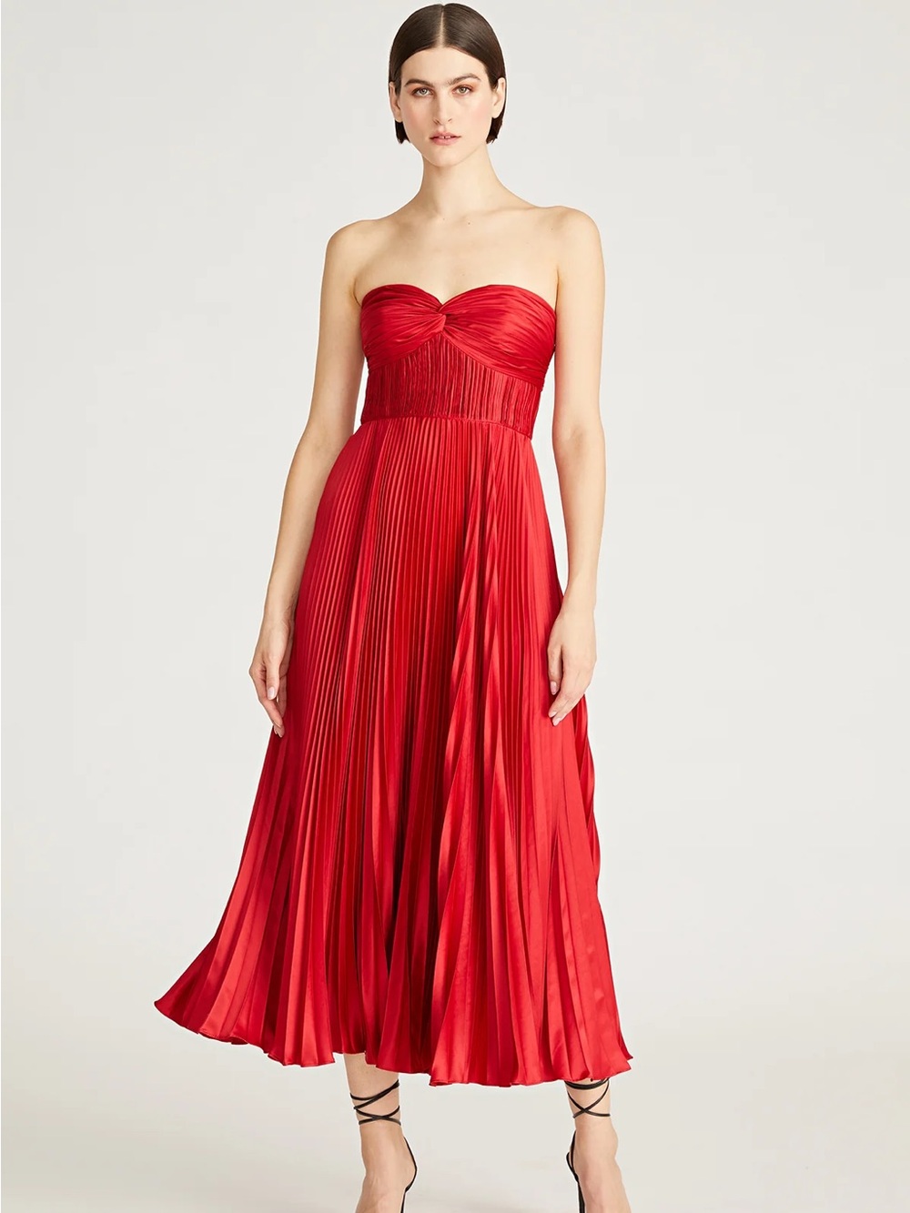 AMUR Belle Dress in Cranberry (size 8) Strapless Red Pleated Gown